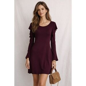 White‎ House Black Market Long Sleeve Ruffle Cold Shoulder Sheath Dress Size XS